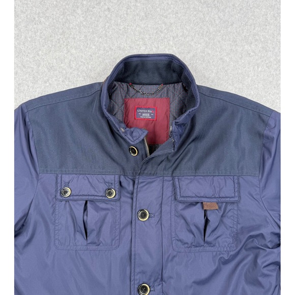 UNTUCKit Jacket Mens Medium Navy Blue Quilted Lined Nylon Full Zip Button Coat - Picture 2 of 13